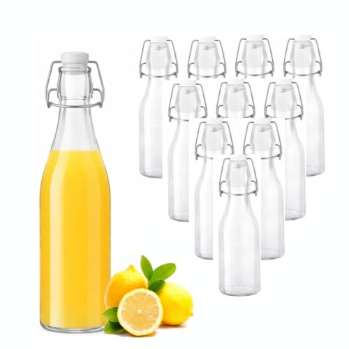 Generico Set 12 Bottiglie in Vetro con Chiusura Ermetica 250 ml – Bottiglie con Tappo a Leva Swing Top – Ideali per Succo, Liquori, Olio, Kombucha – Lavabili in Lavastoviglie (250, Millilitri)