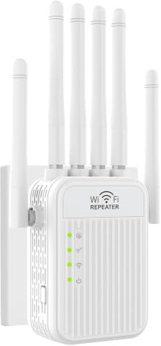 Amplificador de Señal WiFi Potente 5G /2.4G Repetidor WiFi,6 Antenas,2 Rj45 Puertos LAN,Modo Repetidor/Router/Ap,Cobertura 360° de hasta 1000 m²,Adecuado para Oficinas y Casa