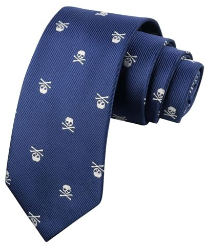 Alizeal Corbata con Patrón de Cráneo para Hombre,Ideal para Fiesta de Halloween,Azul Marino