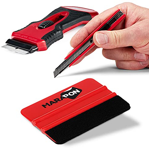 MARAPON® Rakel Set für Fensterfolien - Hochwertiger Rakel mit Cutter-Messer und Fensterschaber - Folierungswerkzeug für Folierer - Rakel für Folie