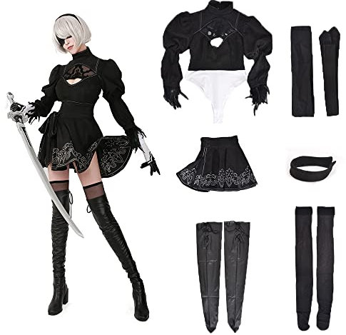 miccostumes Damen no 2 typ b cosplay trikotanzug-rock mit maske haarband gamaschen frauen m schwarz