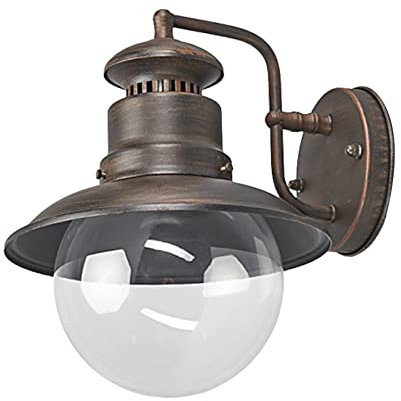 Lindby Lampada da Parete per Esterno Vintage Industriale in Ferro battuto, Applique Retrò Rustica Stile Edison Effetto Antico Bronzo Ruggine Luce Giardino E27 26 x 22cm IP44