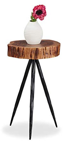 Relaxdays Beistelltisch, Massivholz Baumscheibe, Metallbeine, rustikaler Design Ablagetisch, Mangoholz, 50cm hoch, natur