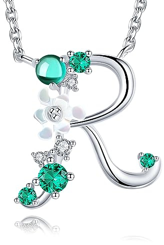 VIKI LYNN Collier Pendentif Lettre Initial R en Mon Collier Prénom Personnalisé en argent fin 925 et Oxyde de zircon Idée cadeau noël pour femme fille