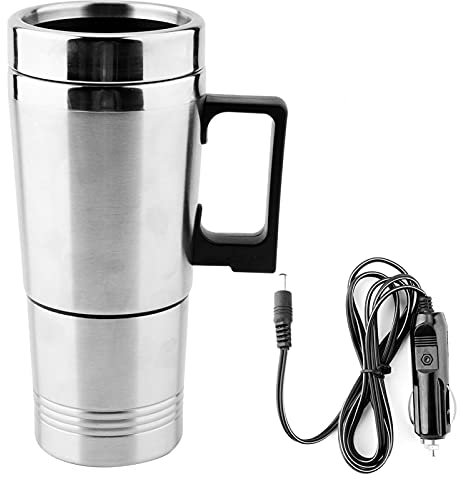Hervidor eléctrico de acero inoxidable para coche 350 ml 150 ml para café té termo calentador de agua Hervidor eléctrico para coches con encendedor de 12 V Plata