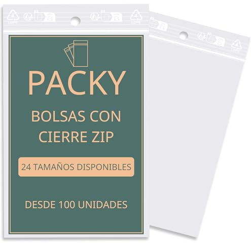 PACKY - Bolsas Zip 8x12 cm - 1000 Unidades - Autocierre - Plástico Transparente - Alimentos