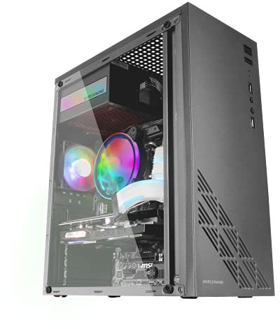 Mars Gaming MC100, Caja Semitorre ATX, Acero Ultraligero, Ventilador FRGB 90mm, Panel CONVECT-Cool, Ventana Lateral, Alta Capacidad Interna, Refrigeración Avanzada, Negro