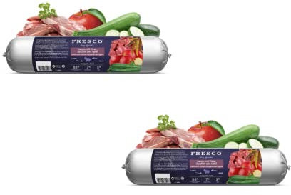FRESCO Dog Barf Wurst Lamm mit Hirse, Zucchini und Apfel | Doppelpack 2 x 400 g | hoher Fleischanteil 91% | natürliches Ergänzungsfutter für Hunde | Praktische Portionierung & schnittfest