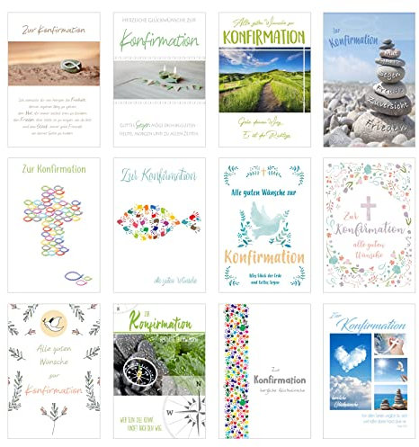Edition Seidel Set 12 Premium Konfirmationskarten mit Umschlag (Doppelkarten/Klappkarten mit Briefumschlag) Karte Postkarte Konfirmation