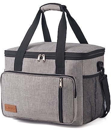 15L Cooler Bag Thermal Insulated Picnic Family Lunch Bag Waterproof Cool Bags Large Shopping Bag for Beach Picnic Camping Travel Grey