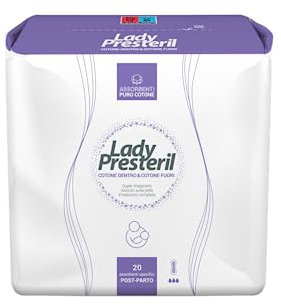 Presteril Lady, Assobenti Post Parto in 100% Cotone sia Dentro che Fuori, 1 confezione da 20 unità