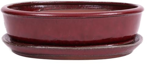 Bonsai - Schale oval 31 x 25 x 9 cm, Bordeaux, mit Untersetzer 41115