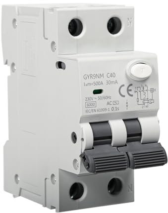 Interruttore Magnetotermico Differenziale 40A 30MA 1P+N Salvavita RCBO 6KA MCB corrente di errore AC 230V con protezione da sovraccarico e cortocircuito montaggio su guida DIN.