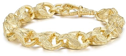 THE BLING KING 12mm Gold Tulip Bracelet for Men – 71g Heavy 3D Tulip Belcher, 8-Inch – PVD Gold Plated Chunky Bracelet