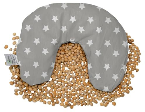 Aminata BALANCE Nackenhörnchen Kirschkerne Nackenkissen | 30x22 cm | Wärmekissen Kirschkernkissen | Bezug abnehmbar aus Baumwolle | Männer & Frauen | Sterne grau weiß