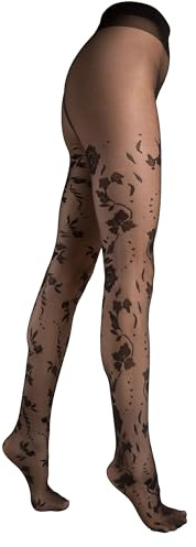 SENTELEGRI Floral Patterned Tights FLORES | Fashion Sheer Pantyhose with Flower Patterns | Black | S,M,L,XL | 20 Denier | (UK, Alpha, L, Regular, Regular, Black)