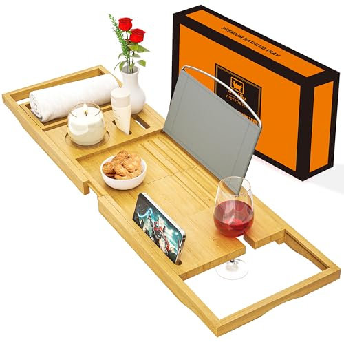 Ausziehbare Badewannenablage - Verstellbares Badewannenbrett Badewannen Ablagen - rutschfeste Badewannenablage Passend für die meisten Badewannen - Hält Buch, iPad, Telefon, Glas, Kerze