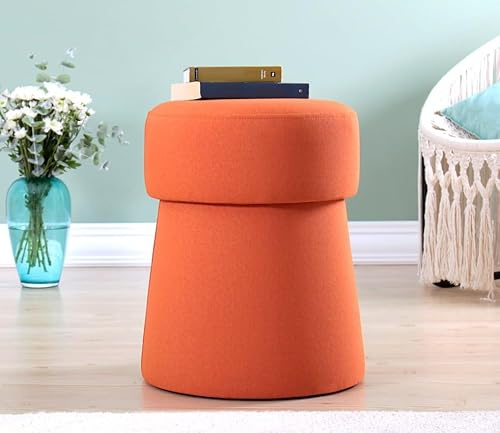 Atelier Del Sofa Stylish Orange Pouffe, 50 cm Height x 40 cm Depth | 50% Cotton & 50% Linen, 6 cm Orthopedic Sponge | PVC Coated Hidden Legs, Bohemian Design
