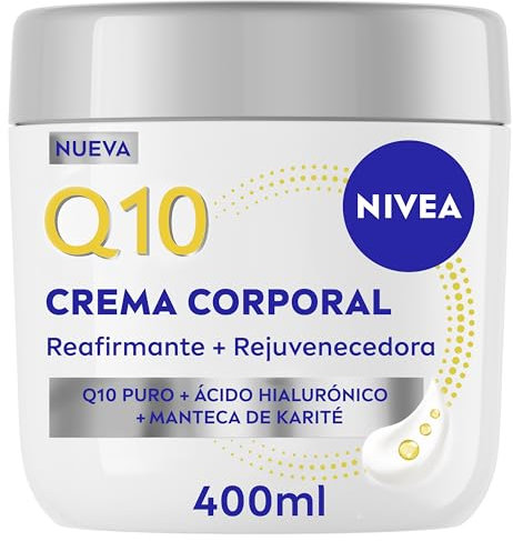 NIVEA Q10 Rassodante + Ringiovanente Aree specifiche 400 ml, Crema rassodante corpo con Coenzima Q10 e Acido Ialuronico, Crema idratante corpo 72h tonificante per seno, braccia, pancia, glutei e gambe
