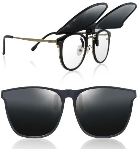MDLSDE Clip on Sunglasses, Flip up Polarized Sunglasses over Prescription Glasses Anti Glare UV400 Protection HD Vision Black for Driving Travel Outdoor Sport Fishing Cycling for Women and Men