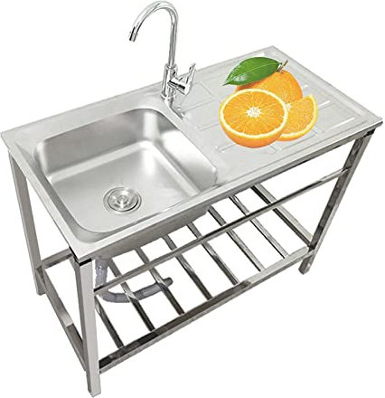 Évier à linge commercial en acier inoxydable avec robinet – Évier utilitaire avec tuyau d'eau – Station de travail de cuisine – Évier de service avec comptoir et étagères pour la maison et le travail