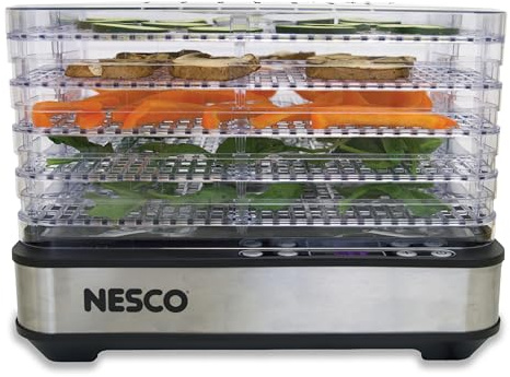 NESCO FD-5TC Snackmaster Food Dehydrator – 5 BPA-Free Trays, Adjustable Temp Control, Compact Design for Jerky, Fruit, Herbs, Pet Treats, 420W