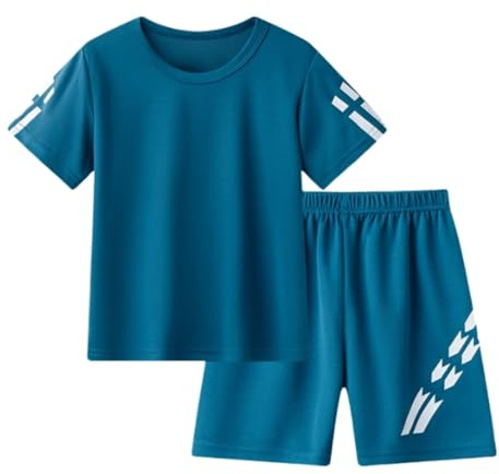 SoLu DAY8 Ensemble Enfant Garcon Ete Age 1-12 ans Tee Shirt Manche Courte Et Short Garçon Chic Pas Cher Ample Confortable Mignon Dessin Animé Fashion Casual Plage Vacances (Dark Blue, 3-4 Years)