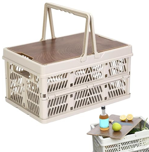 Caja de campamento, contenedores de almacenamiento plegables, cajas de utilidad con asas y tapa, cesta apilable para coche, hogar, camping, pesca al aire libre