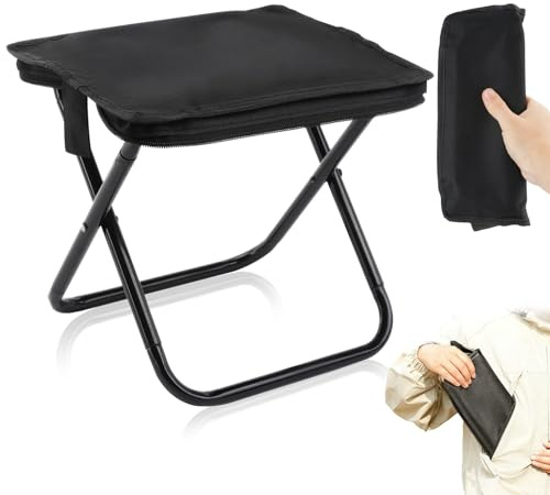 JINGIHE Campingpall, hopfällbar pall vikbar, bärbar minifällstol, liten hopfällbar pall, trädgårdspall med förvaringsväska, bärkapacitet 100 kg för fiske, picknick, grillning, vandring (svart)