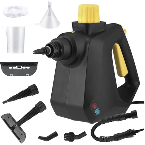 Limpiador de vapor manual 350 ml, limpiador a vapor para el hogar, limpiador a vapor multiusos a presión con 9 accesorios, limpiador a vapor de mano para todo tipo de muebles tapizados ventanas, grasa