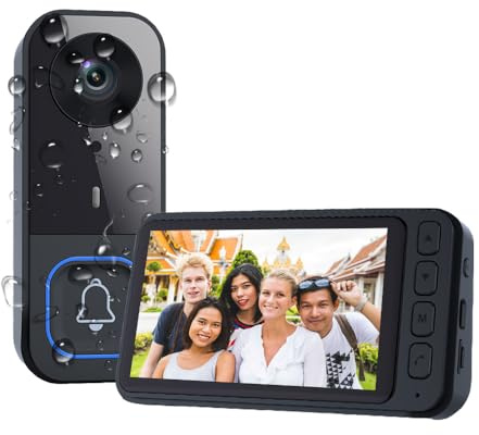 Timbre Inalámbrico con Cámara Exterior Impermeable Videoportero 1080P con Pantalla IPS de 4,5 Audio y Grabación Duales, Interfono Video Conexión Bluetooth sin WiFi ni App, Portero Video para Casa