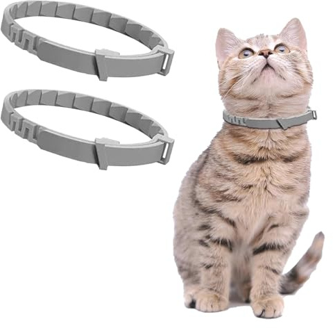 2 Collare Antipulci per Gatti, Collare Antiparassitario Sicuro ed Efficace, in Grigio, Accessorio per Animali Domestici, Protezione Gatti
