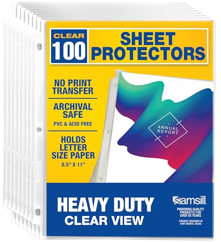 Samsill 100 Pack Heavy Duty Sheet Protectors, Crystal Clear, 8.5x11 Inch Page Protectors for 3 Ring Binder, Letter Size Protectors with Reinforced Holes, Clear Document Sleeve, Top Loading, Acid Free