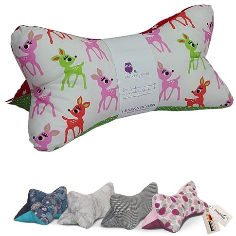 Leseknochen Nackenkissen Kinder bequem und waschbar! Handgestopft und genäht in Deutschland - Nutzbar als Nackenrolle Kissen Nackenrolle (Rehkitz)