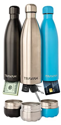 Borraccia in acciaio inox con fondo nascosto per oggetti di valore, 500 ml isolamento sottovuoto, a doppia parete, a prova di perdite e sudore, mantiene le bevande fredde per 24 ore e calde per 12 ore