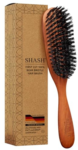 SHASH Classic German First Cut 100% Boar Bristle Hair Brush Since 1869 - Conditions Hair, Improves Texture, Exfoliates Scalp, Fine to Normal not for Coarse hair!