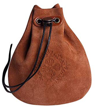 Vintage Purse Leather Pouch Drawstring Bag Jewelry Storage Bag Coin Purse - Brown