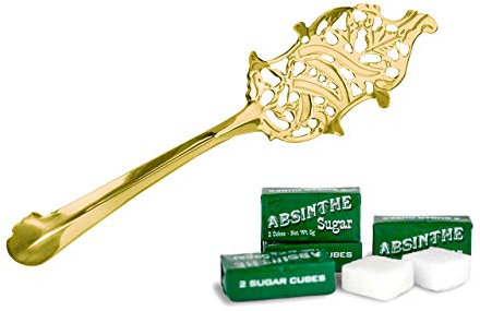 Cuillère Feuille à Absinthe, Plaqué Or, par Bonnecaze Absinthe & Home et 10 Morceaux de Sucre