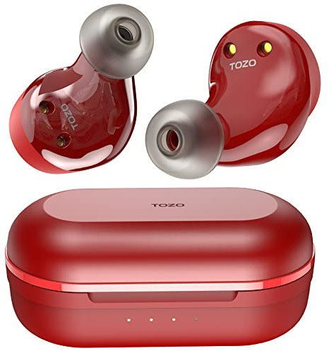 TOZO NC9 Hybrid Active Noise Cancelling Wireless Earbuds, in Ear Headphones IPX6 Waterproof Bluetooth 5.0 Stereo Earphones, Immersive Sound Premium Deep Bass Headset,Red