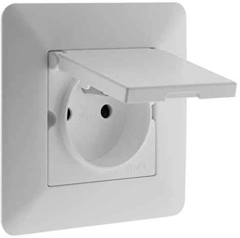 Zenitech Artezo Prise de Courant Étanche IP44 2P+T 16A Blanc, Design Moderne et Finition Mate, Idéale pour Cuisine, Salle de Bains, Terrasse, Clapet à Ressort, Traitement Anti-UV
