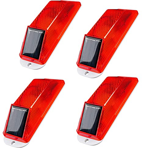 Aolyty Solar Strobe Warning Light LED Warning Lamp 4-Pack Super Bright IP54 Waterproof Light Control Flashing Beacon Barricade Construction Safety Road Signs Flash Traffic Lights (Red)