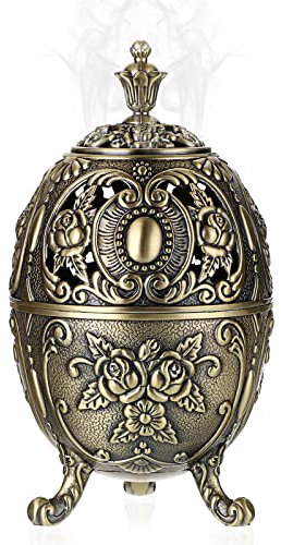 SUMNACON Vintage Räuchergefäß aus Zinklegierung mit Deckel Räucherstäbchenhalter Räucherschälchen Räucherschale Weihrauchbehälter Hausdekoration Schlafzimmer Yoga Wohnzimmer Geschenk(Kugelform Cyan)