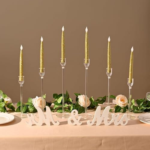 VINCIGANT 6 Pcs Acrylic Candle Holders, Taper Candle Holders for Wedding, Living Room, Christmas, Dinning Table, Home Party Decoration, ONLY Fit for LED Candles