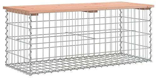 vidaXL Gartenbank, Sitzbank Bank Gabionen, Gabionenbank für Garten Terrasse, Steinkorb Drahtkorb Parkbank Gartenmöbel, Massivholz Douglasie