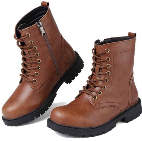 ziitop Boots for Women Waterproof Ladies Ankle Boots Black Lace Up Side Zipper Womens Platform Leather Short Booties