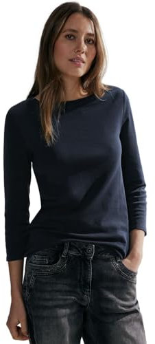 Cecil Damen B317389 Basic Baumwollshirt U-Boot Ausschnitt, Universal Blue, M EU