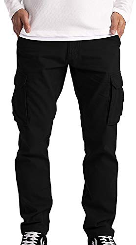 Fulidngzg Pantalon Cargo Largo Hombre, Pantalón Jogger con Bolsillos Laterales Caza Pantalones De Vestir Lápiz Slim Fit Chinos Cintura Elástico 2024 Montaña Negro Casual