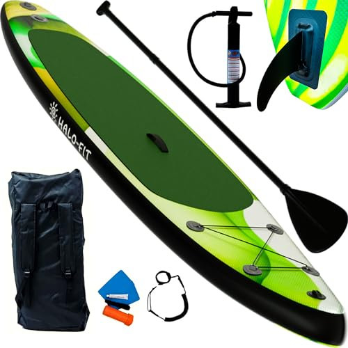 HALOFIT Stand Up Paddling Board - Aufblasbares SUP Board mit komplettem Zubehör und Action-Kamera-Halterung (Green)