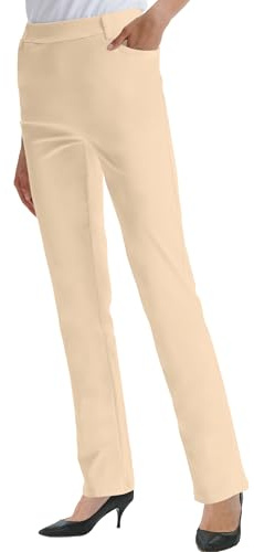 LaiEr Mujer Bootcut Jersey Vestido Pantalones Oficina Negocios Casual Yoga Trabajo Pantalones con Bolsillos Piernas Rectas, caqui, XXL