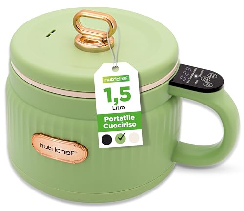 NutriChef 1.6 QT Portable Electric Rice Cooker & Lunch Maker | Multi-Functional & Non-Stick Ceramic Coating | Digital Control Panel | 6 Cook Functions: Rice, Soup, Stew, Porridge & More | Green